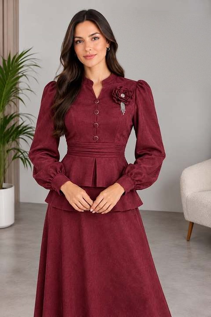 Gül Broşlu Peplum Takım — görsel 2