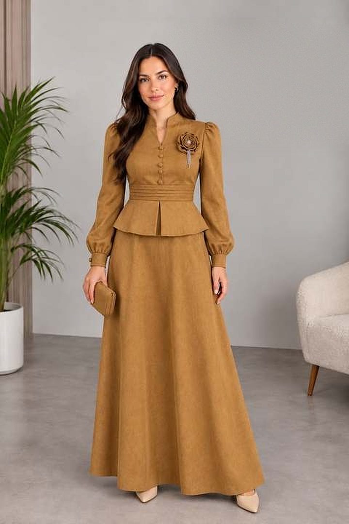 Gül Broşlu Peplum Takım — görsel 1