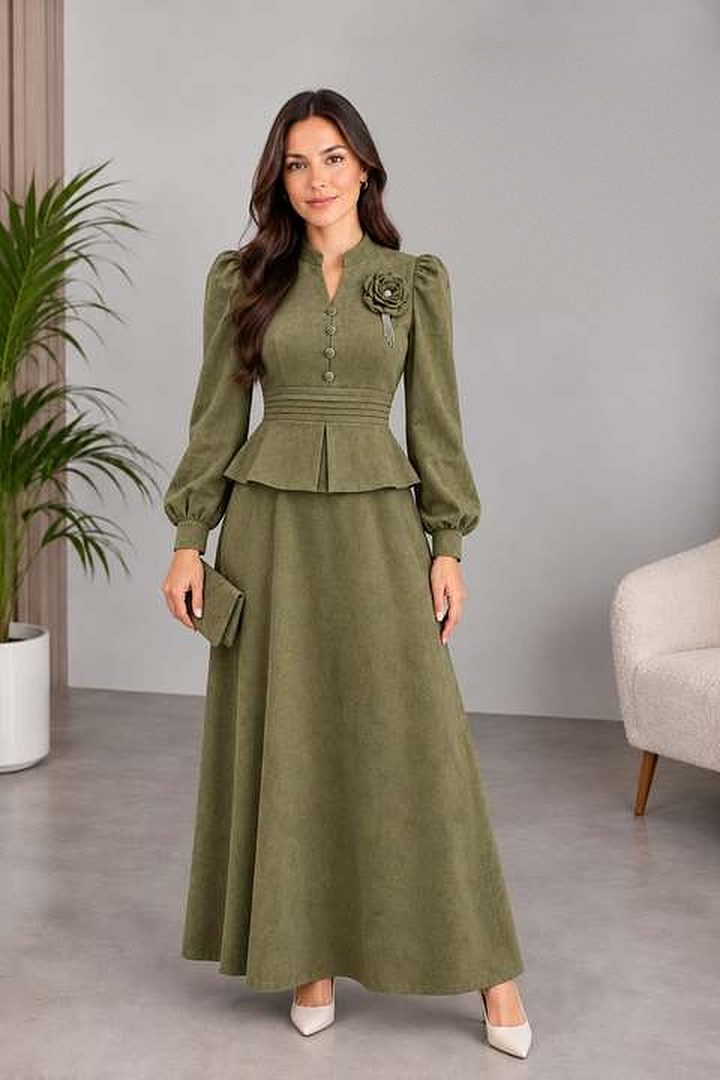 Gül Broşlu Peplum Takım — görsel 1