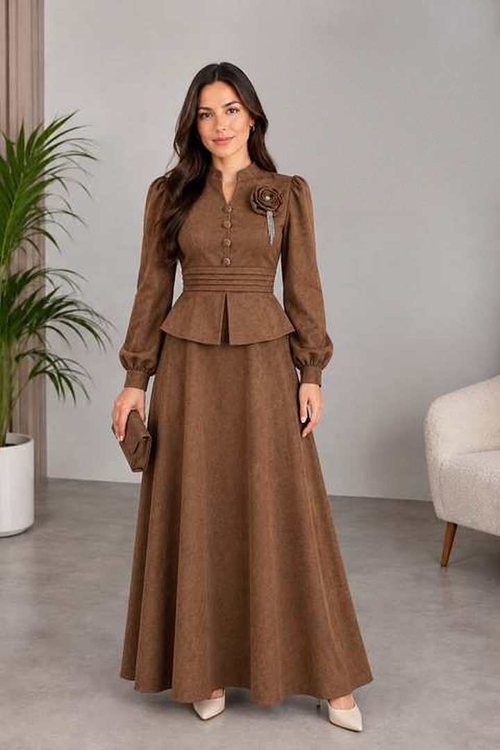 Gül Broşlu Peplum Takım — görsel 1